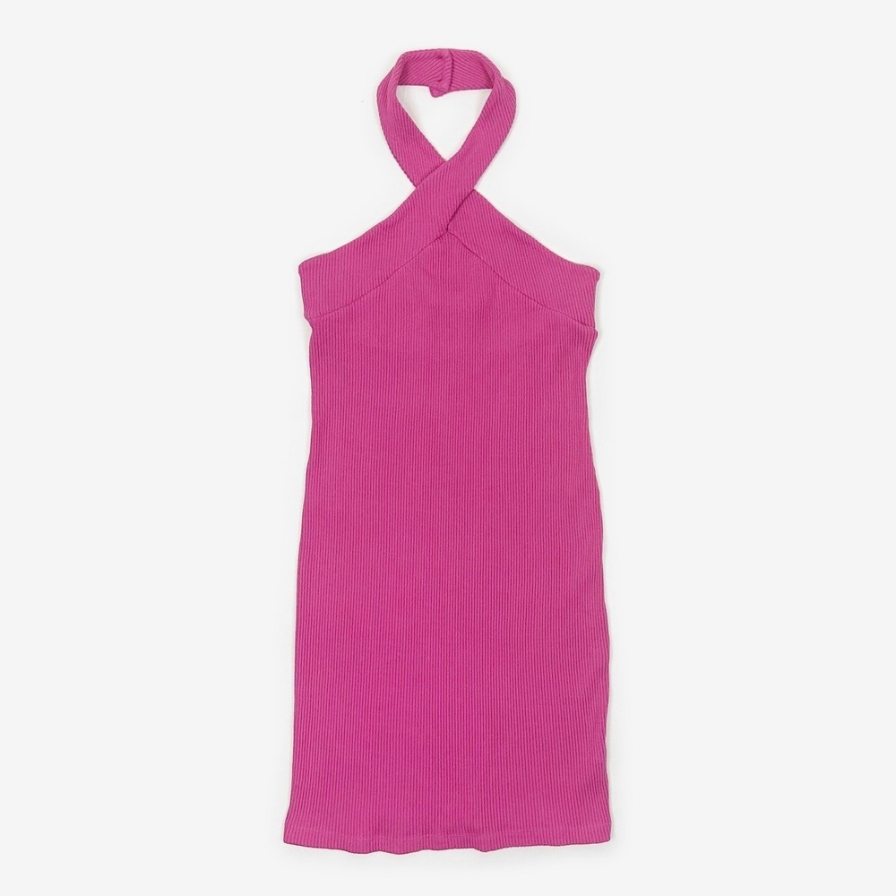Monrow Variegated Rib Halter Mini Dress Size S Hot Pink Girlcore Barbie Summer